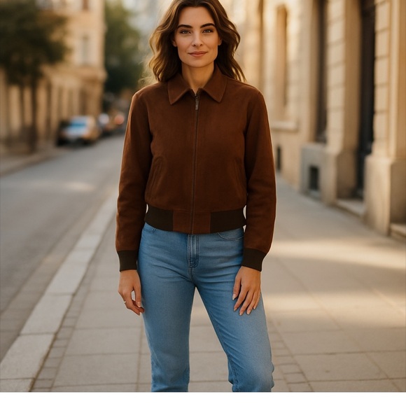 Talbots Brown Suede Leather Bomber Jacket Coat 14 - Picture 15 of 15